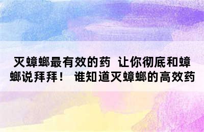 灭蟑螂最有效的药  让你彻底和蟑螂说拜拜！ 谁知道灭蟑螂的高效药